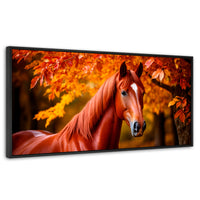 Cuadros Decorativos Canvas Revolution | Cuadro Decorativo Luz Caballo Otoñal | Panorámico | Marco Negro