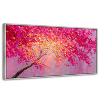 Cuadros Decorativos Canvas Revolution | Cuadro Decorativo Ramas Rosadas Arbol | Panorámico | Marco Plateado
