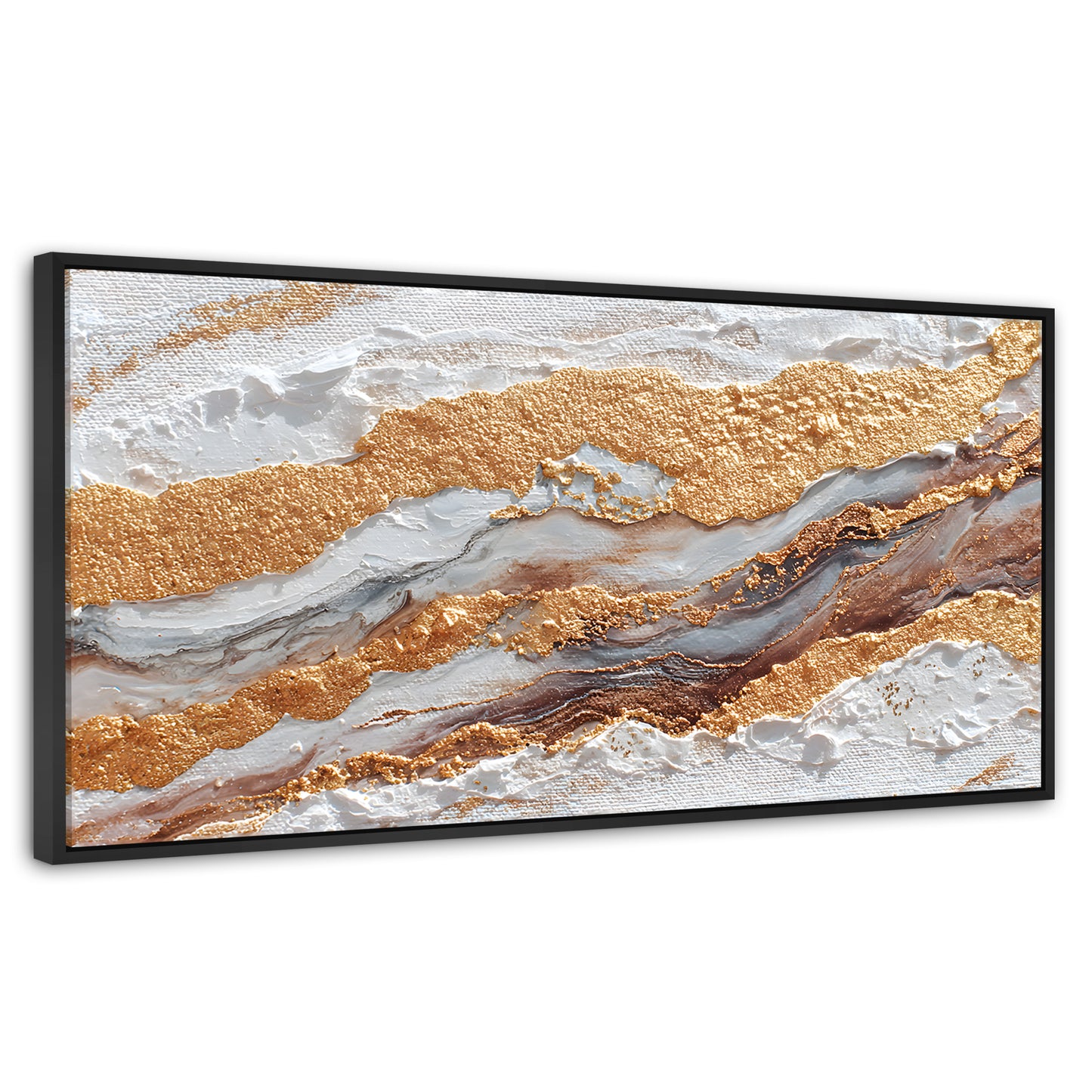 Cuadros Decorativos Canvas Revolution | Cuadro Decorativo Abstracto Oro y Beige | Panorámico | Marco Plateado