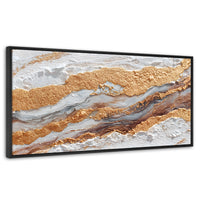 Cuadros Decorativos Canvas Revolution | Cuadro Decorativo Abstracto Oro y Beige | Panorámico | Marco Plateado