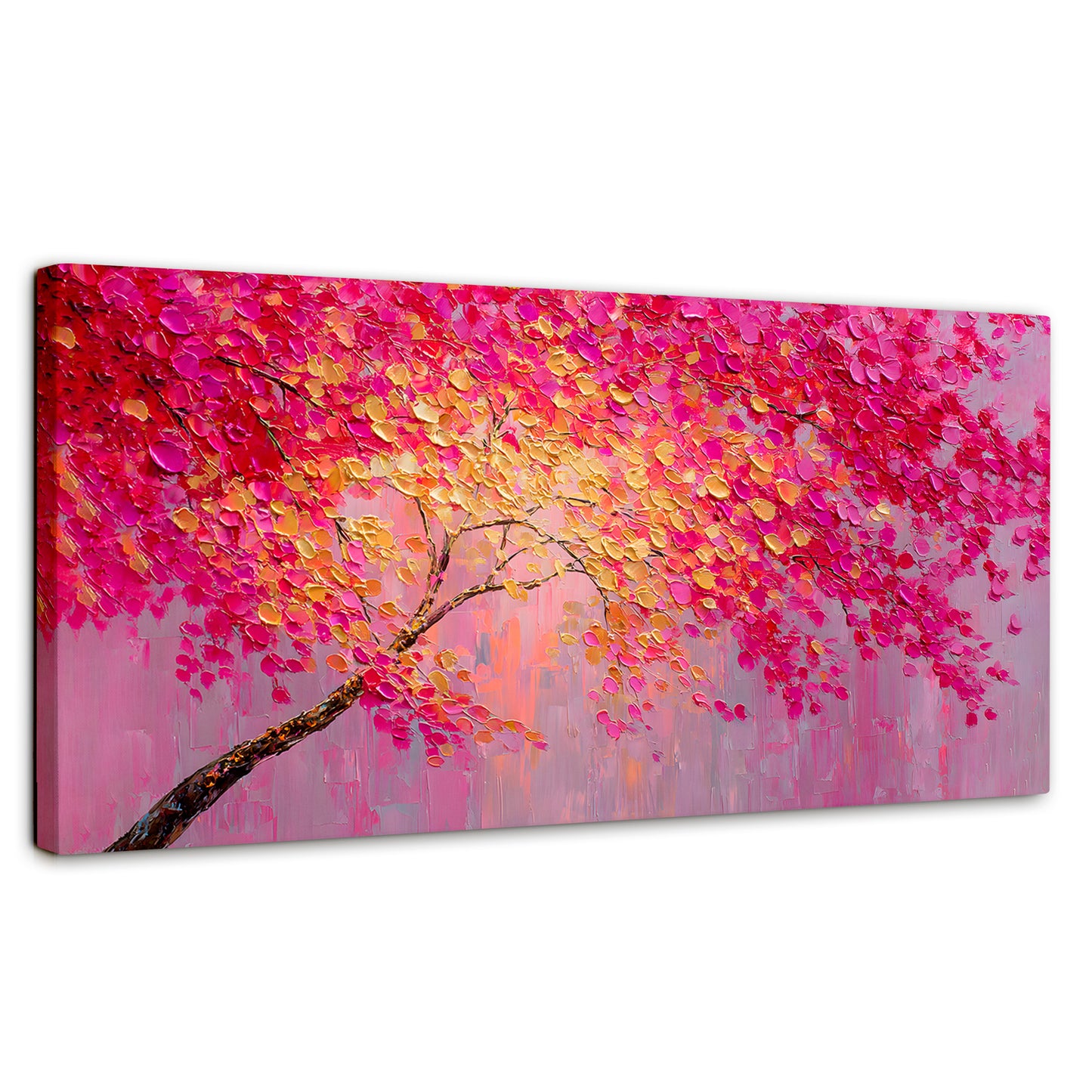 Cuadros Decorativos Canvas Revolution | Cuadro Decorativo Ramas Rosadas Arbol | Panorámico | Marco Sin Marco