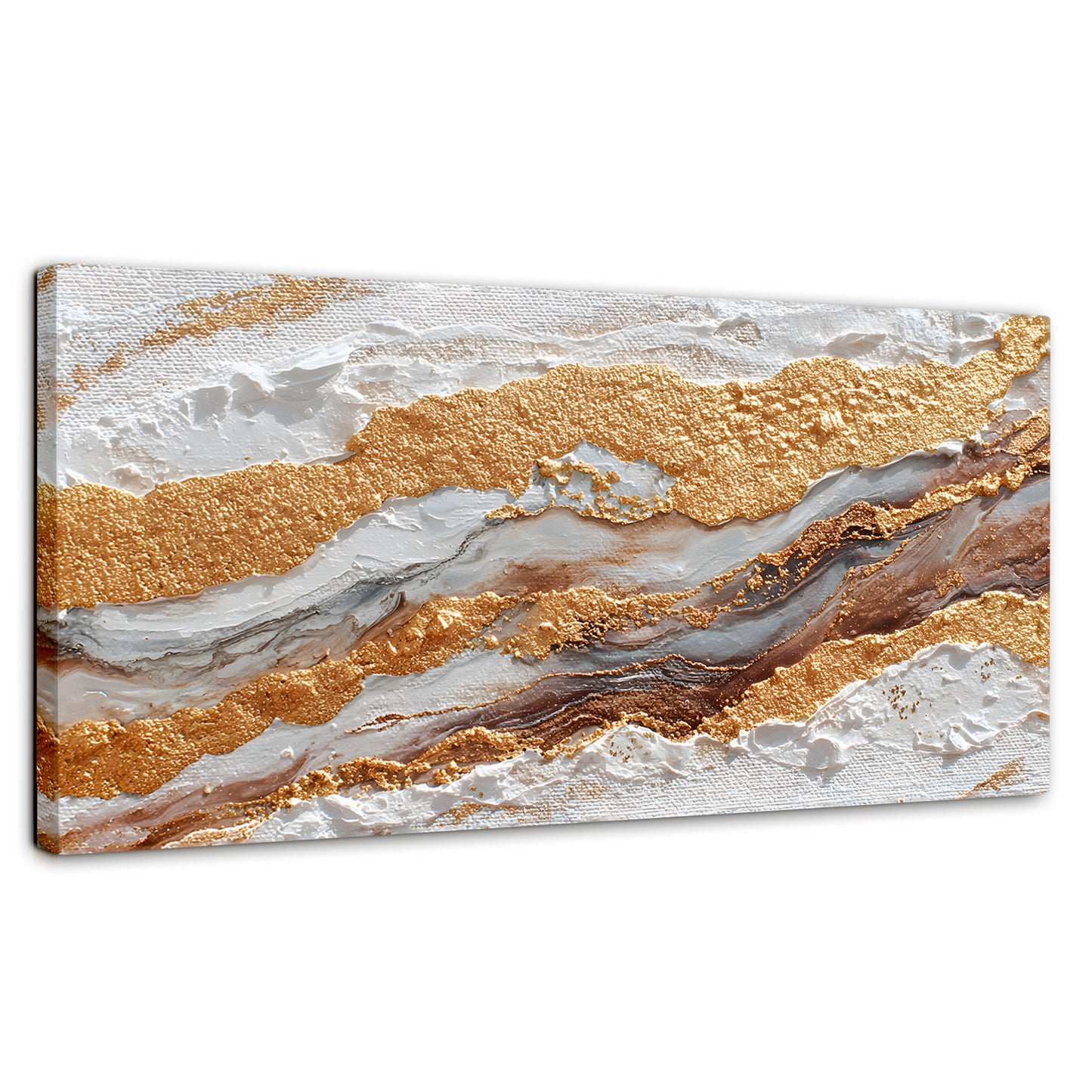 Cuadros Decorativos Canvas Revolution | Cuadro Decorativo Abstracto Oro y Beige | Panorámico | Marco Sin Marco
