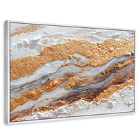 Cuadros Decorativos Canvas Revolution | Cuadro Decorativo Abstracto Oro y Beige | Rectangular | Marco Blanco