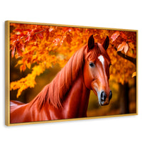 Cuadros Decorativos Canvas Revolution | Cuadro Decorativo Luz Caballo Otoñal | Rectangular | Marco Dorado