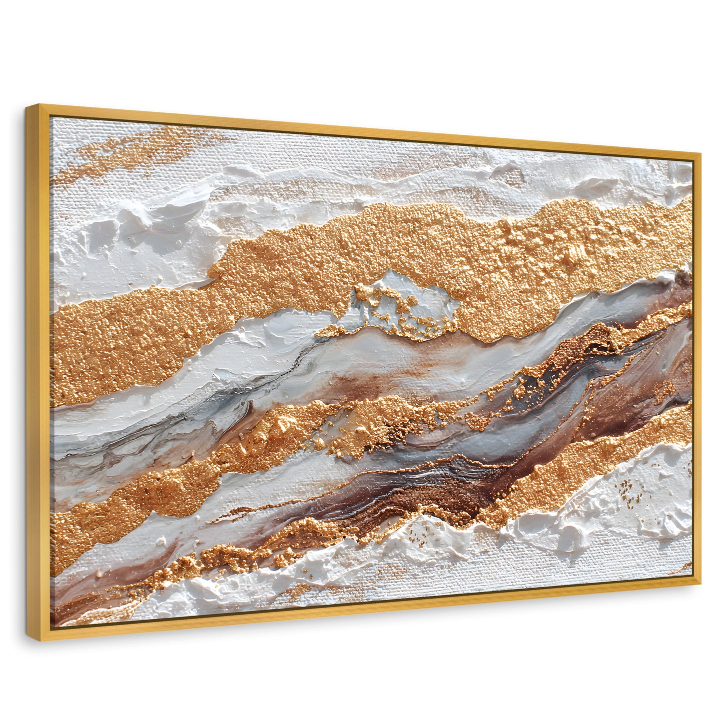 Cuadros Decorativos Canvas Revolution | Cuadro Decorativo Abstracto Oro y Beige | Rectangular | Marco Dorado