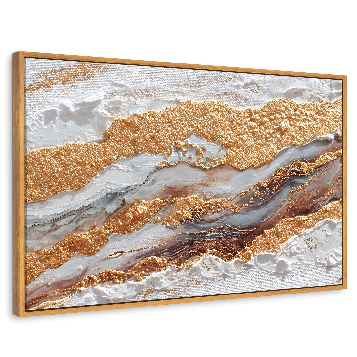 Cuadros Decorativos Canvas Revolution | Cuadro Decorativo Abstracto Oro y Beige | Rectangular | Marco Madera