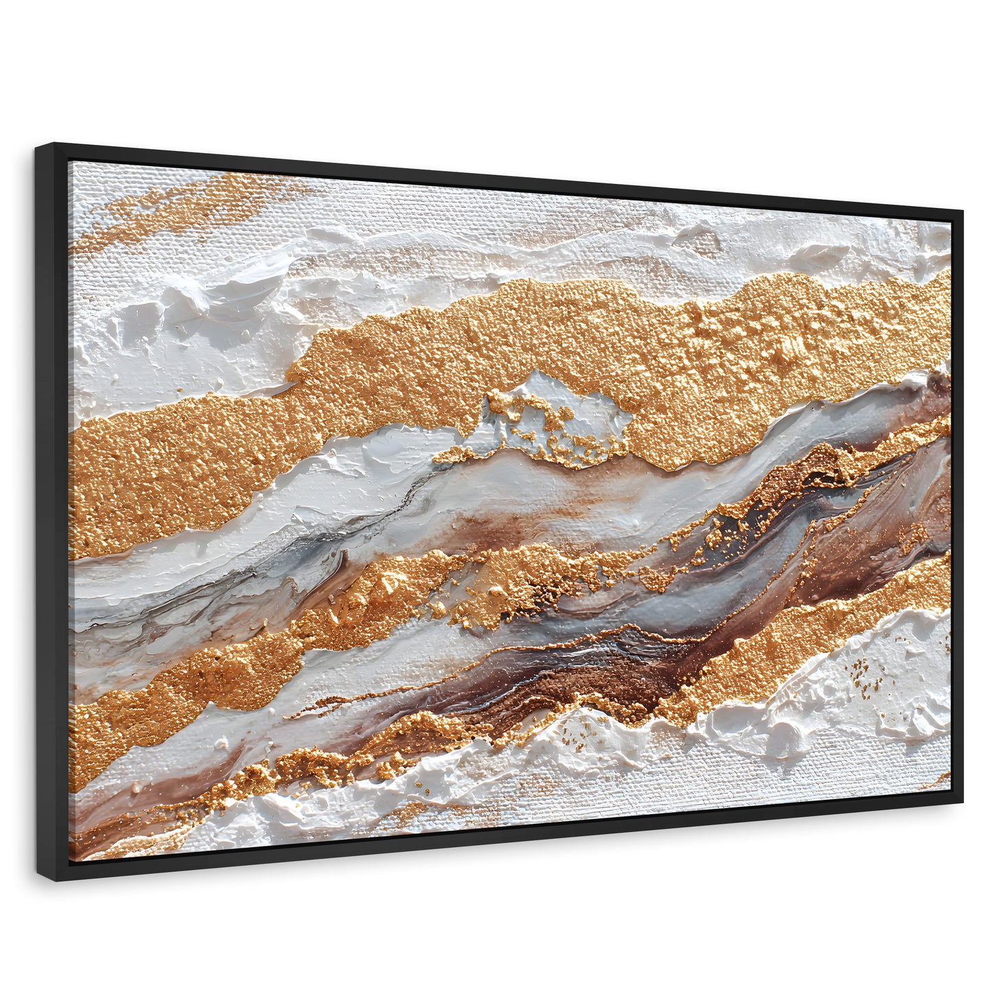Cuadros Decorativos Canvas Revolution | Cuadro Decorativo Abstracto Oro y Beige | Rectangular | Marco Negro