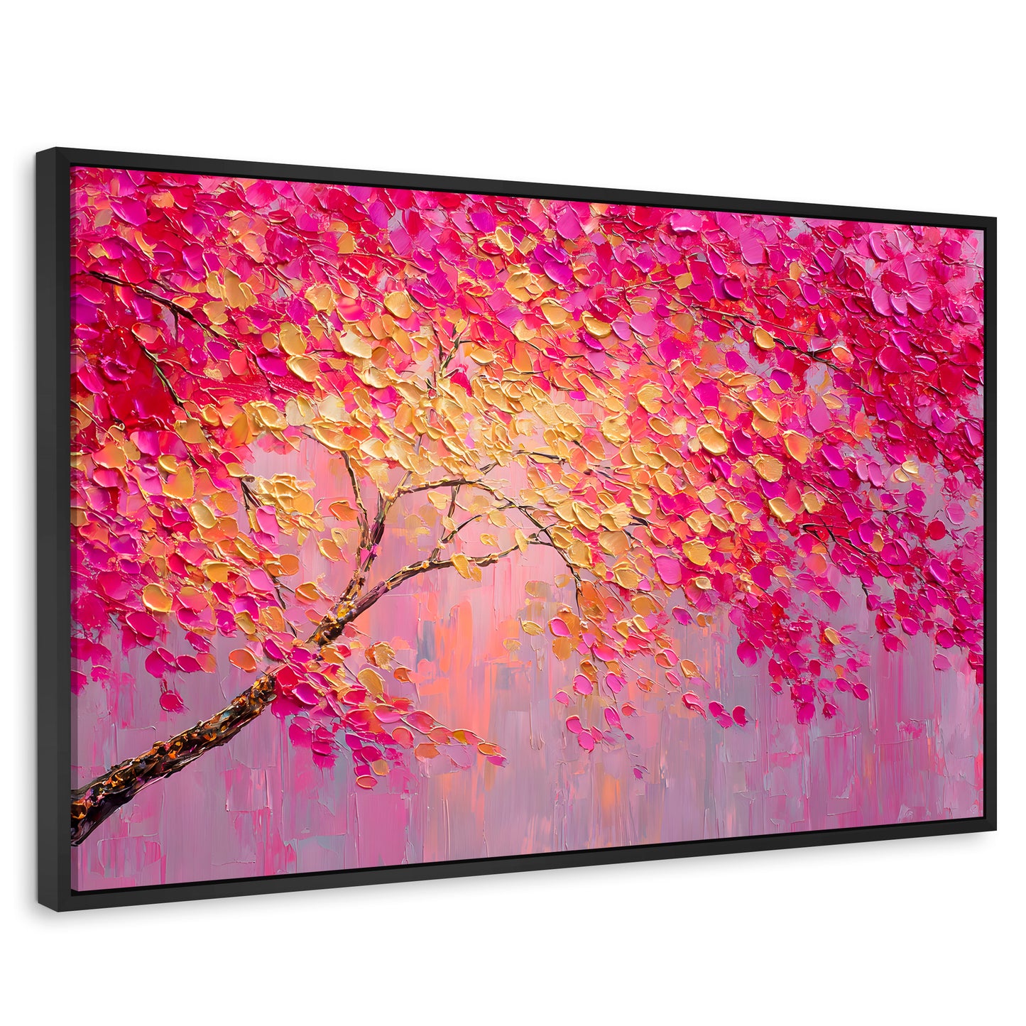 Cuadros Decorativos Canvas Revolution | Cuadro Decorativo Ramas Rosadas Arbol | Rectangular | Marco Negro