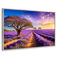 Cuadros Decorativos Canvas Revolution | Cuadro Decorativo Lavanda Atardecer | Rectangular | Marco Plateado