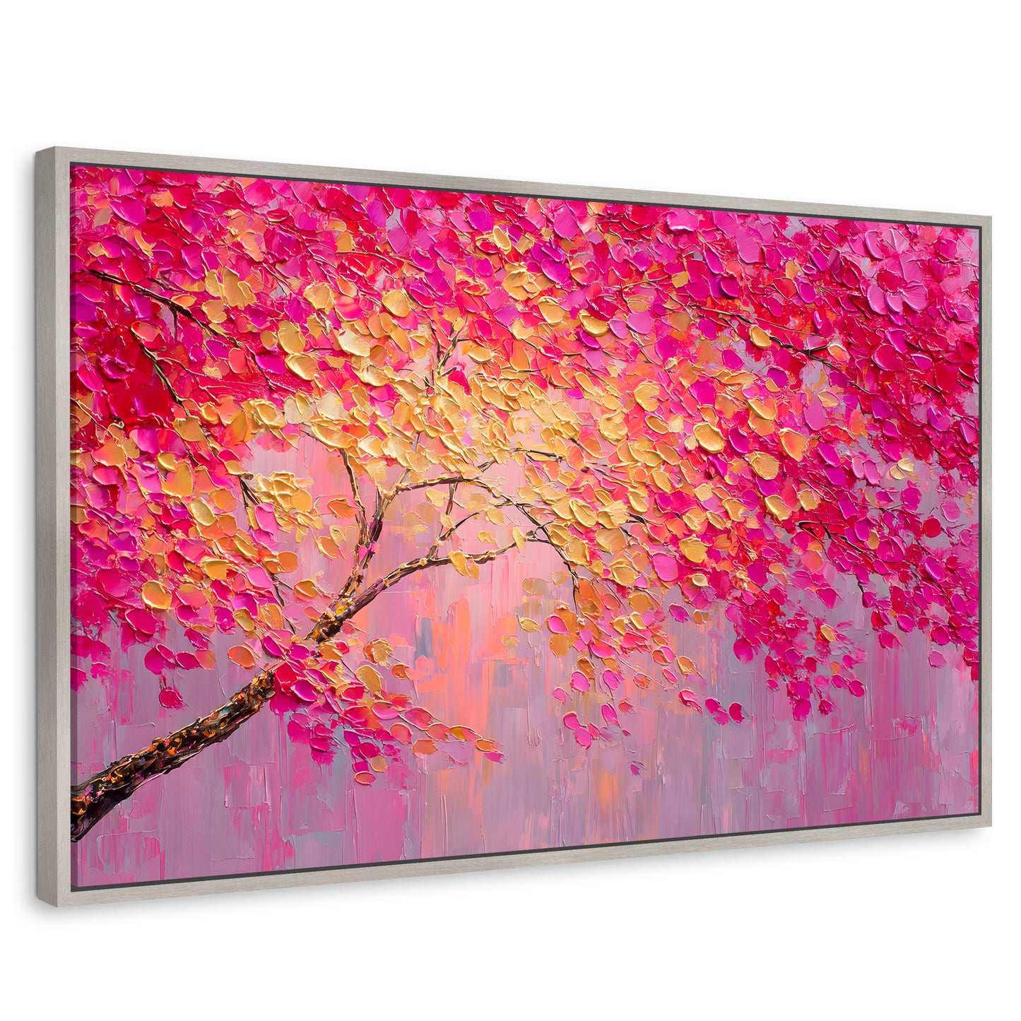 Cuadros Decorativos Canvas Revolution | Cuadro Decorativo Ramas Rosadas Arbol | Rectangular | Marco Plateado