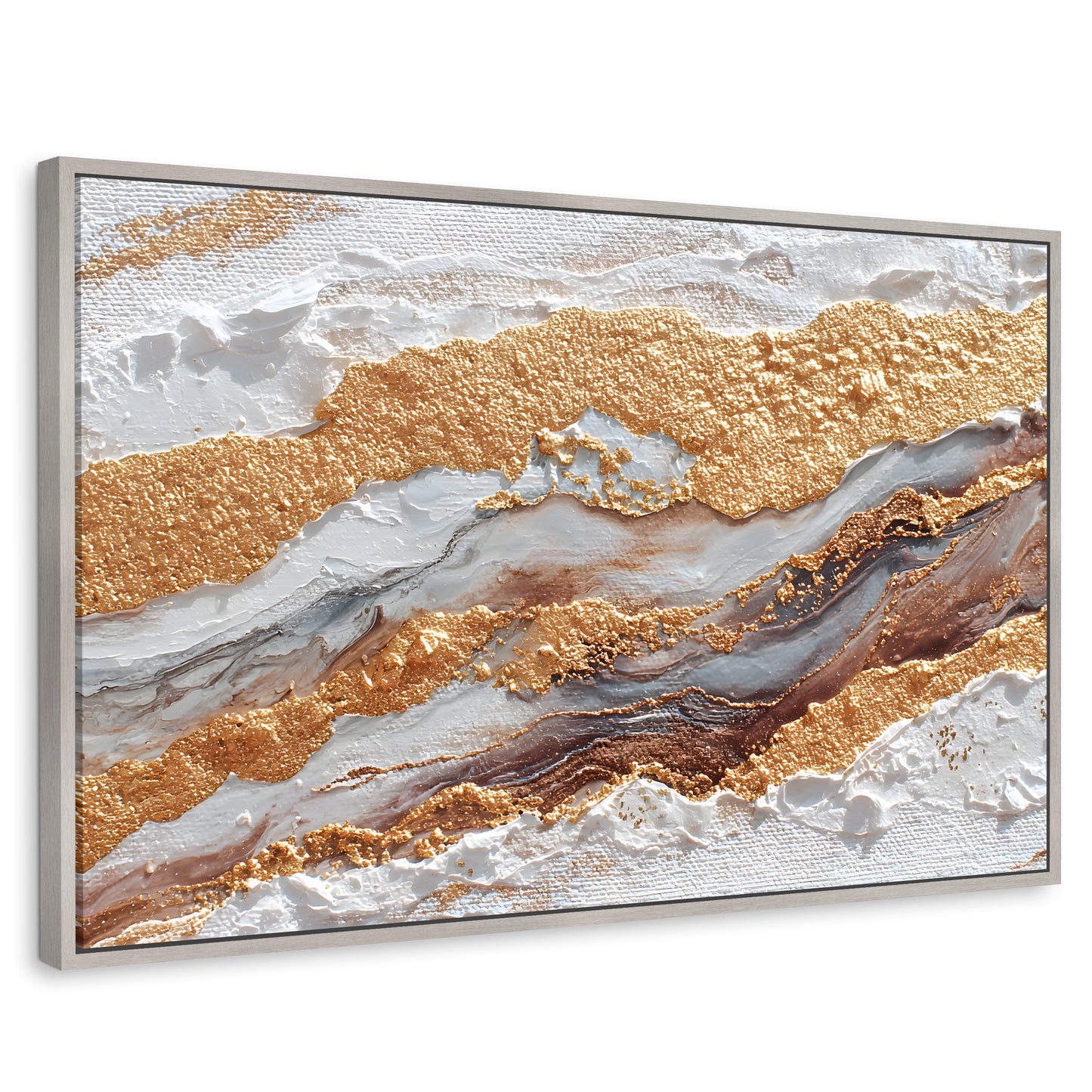 Cuadros Decorativos Canvas Revolution | Cuadro Decorativo Abstracto Oro y Beige | Rectangular | Marco Plateado
