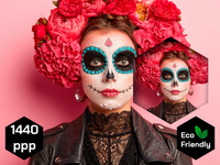 Catrina con claveles rosas