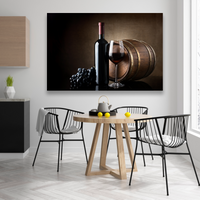 Vino Tinto Uvas Y Barril De Madera