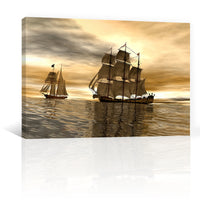 Barcos Piratas En El Mar Atardecer