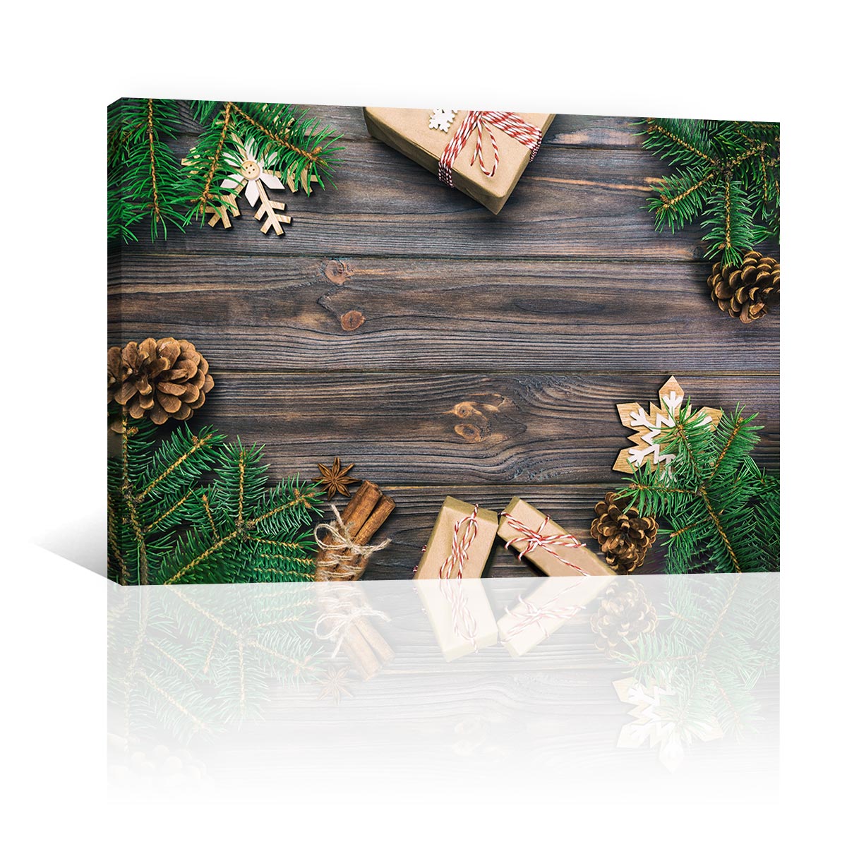 Navidad Regalos y pino sobre madera