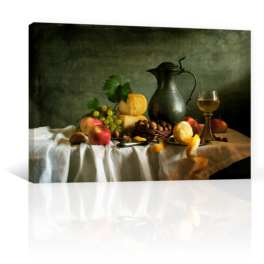 Quesos Frutos Y Copa Vino