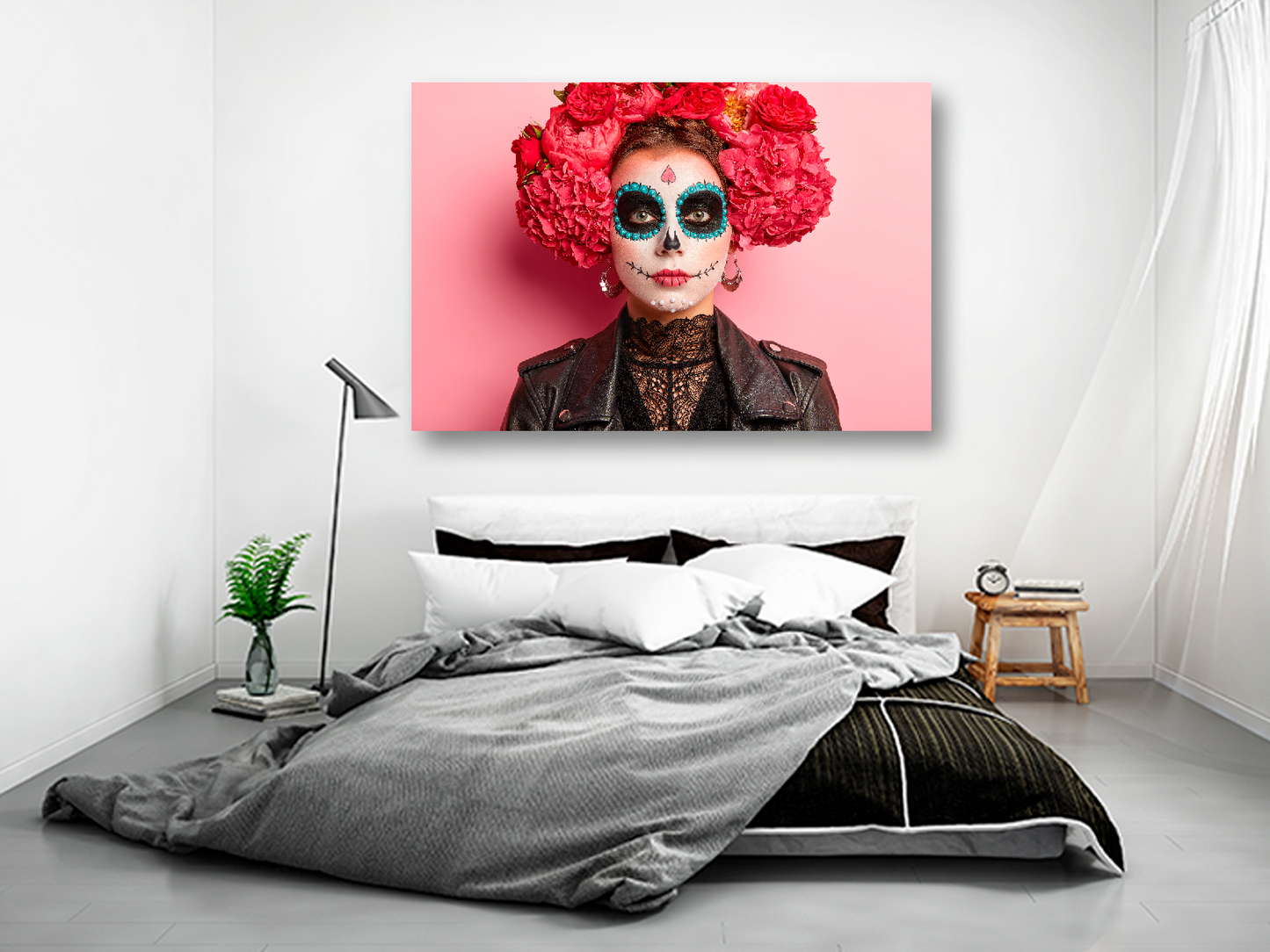 Catrina con claveles rosas