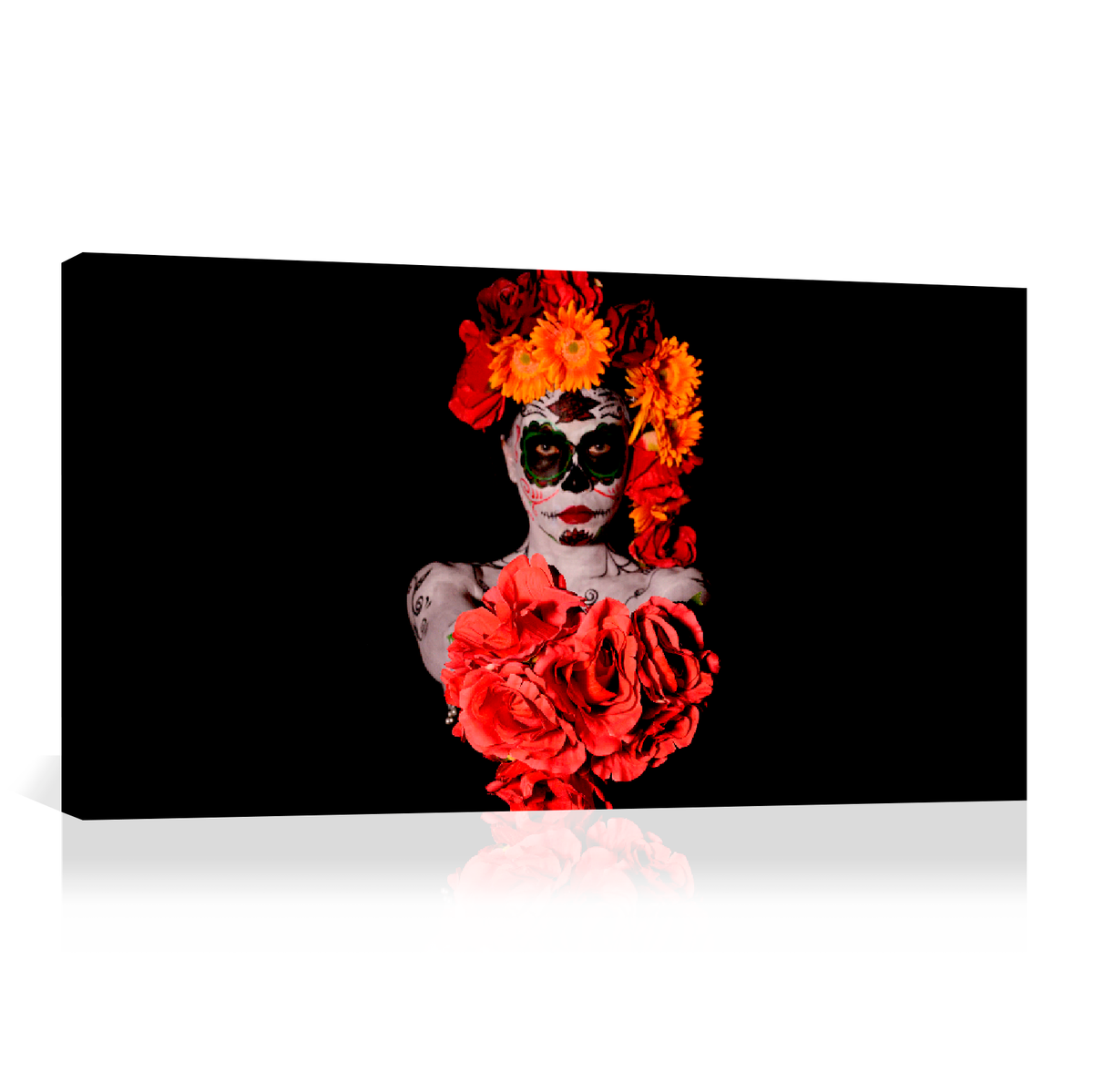 Catrina con flores rojas