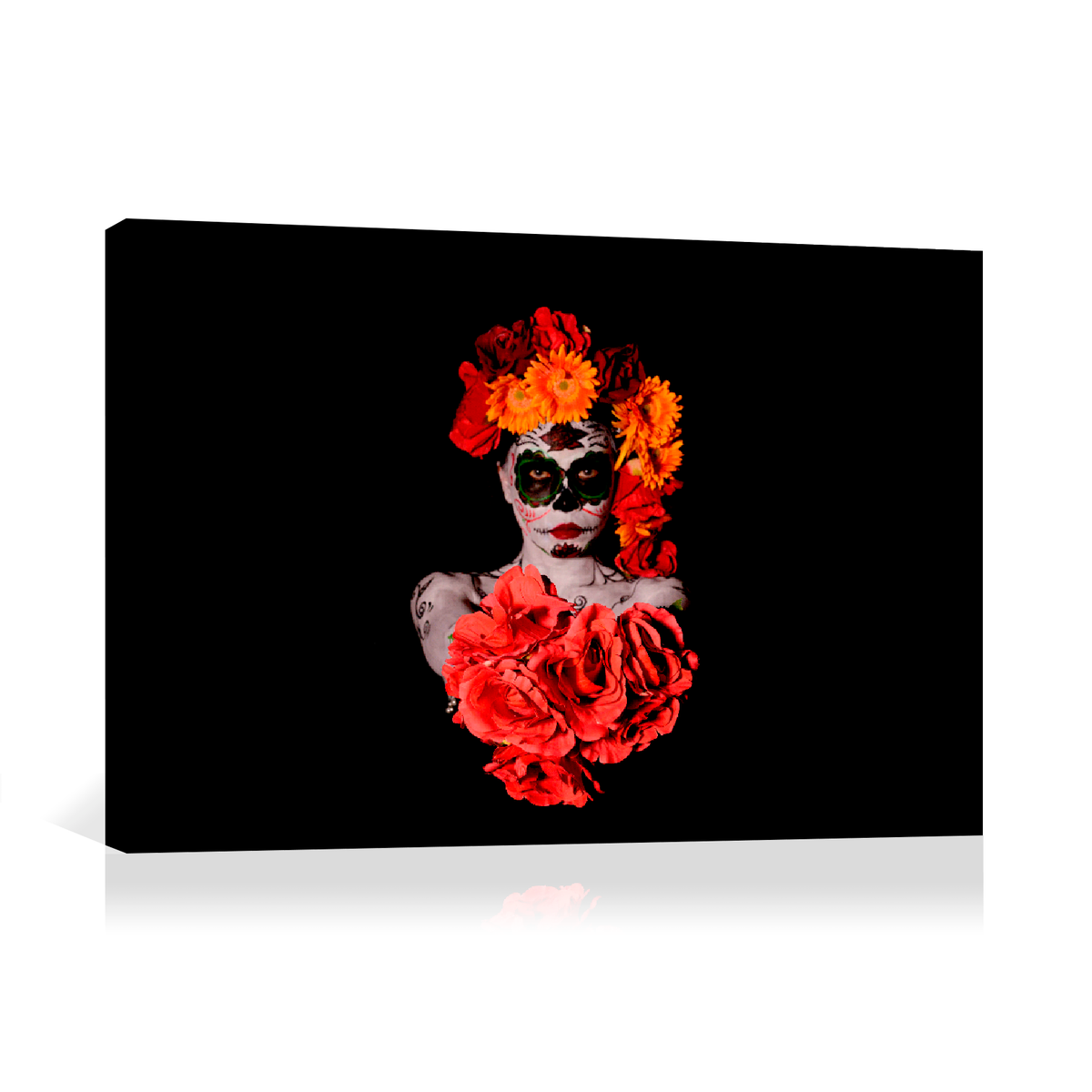 Catrina con flores rojas